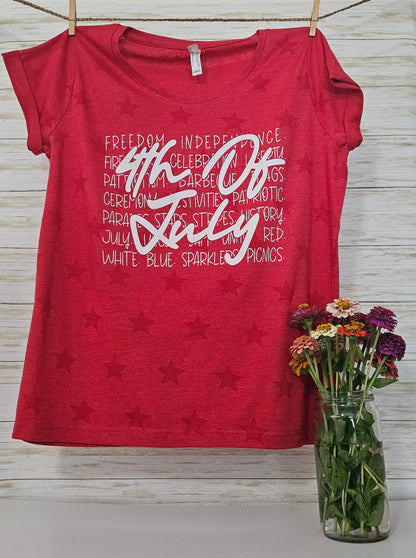 Women's 4th of July Word Collage Tee | 4th of July | Fireworks | Screenprint | Tee | Women's Apparel