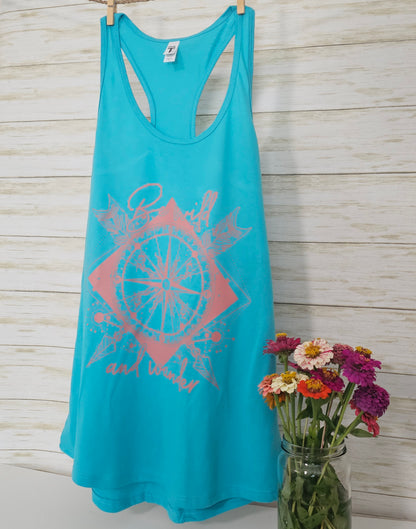 Be Wild and Wander Racerback Tank | Compass | Adventure | Screenprint| Tanktop | Women's Apparel