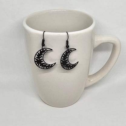 Black Metal Crescent Moon Drop Earrings | Dangle Earrings | Metal