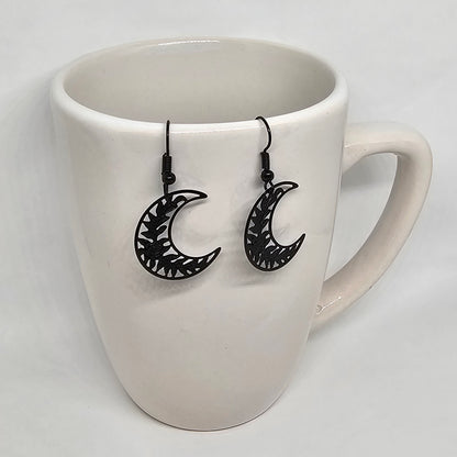 Black Metal Crescent Moon Drop Earrings | Dangle Earrings | Metal