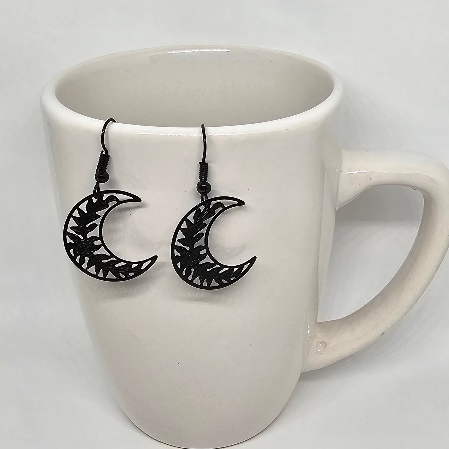 Black Metal Crescent Moon Drop Earrings | Dangle Earrings | Metal