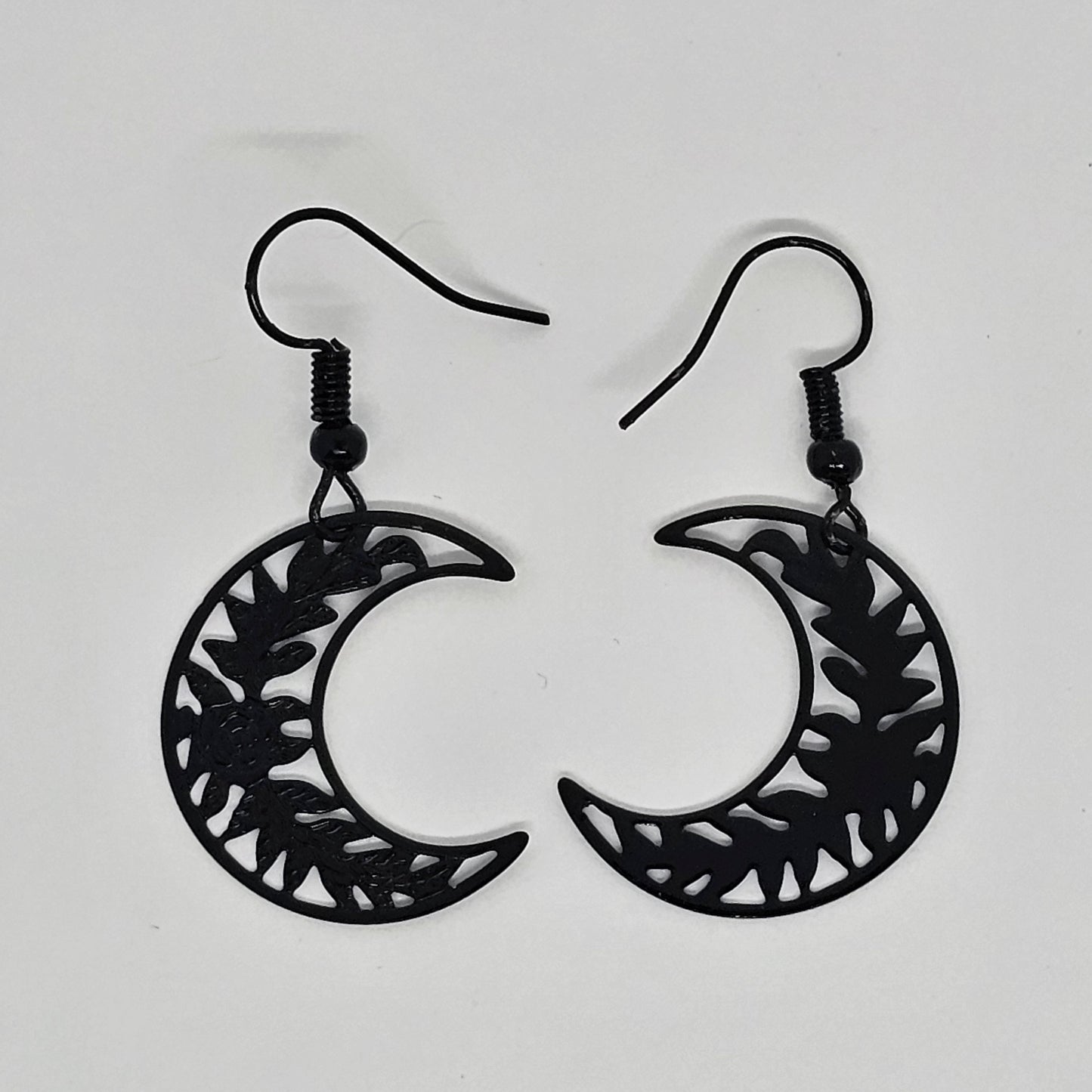 Black Metal Crescent Moon Drop Earrings | Dangle Earrings | Metal