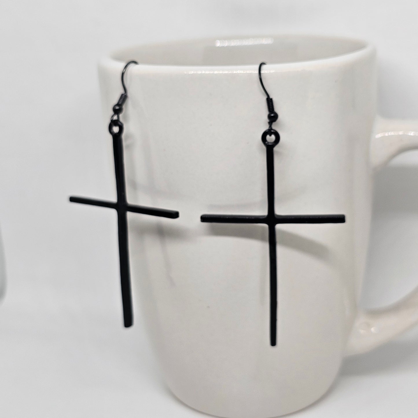 Black Cross Drop Earrings | Religion | Dangle Earrings | Metal