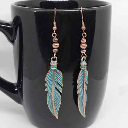 Boho Feather Dangle Earrings | Dangle Earrings | Metal