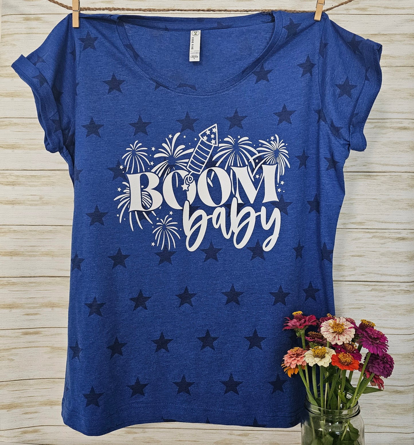 Women's Boom Baby Tee, 4th of July, Fireworks, Screenprint, Tee, Women's Apparel