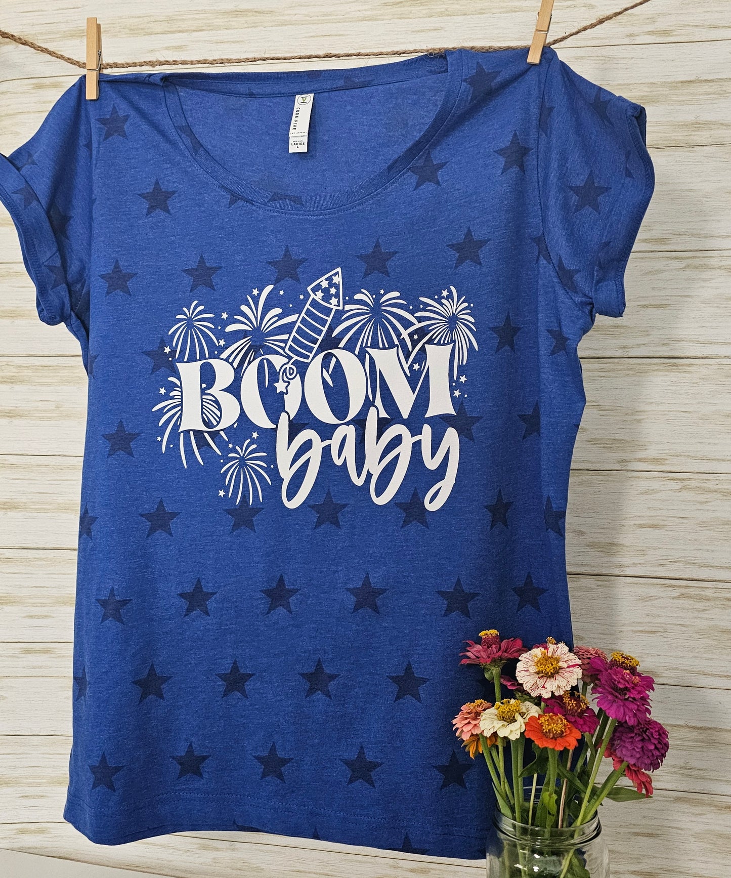 Women's Boom Baby Tee, 4th of July, Fireworks, Screenprint, Tee, Women's Apparel