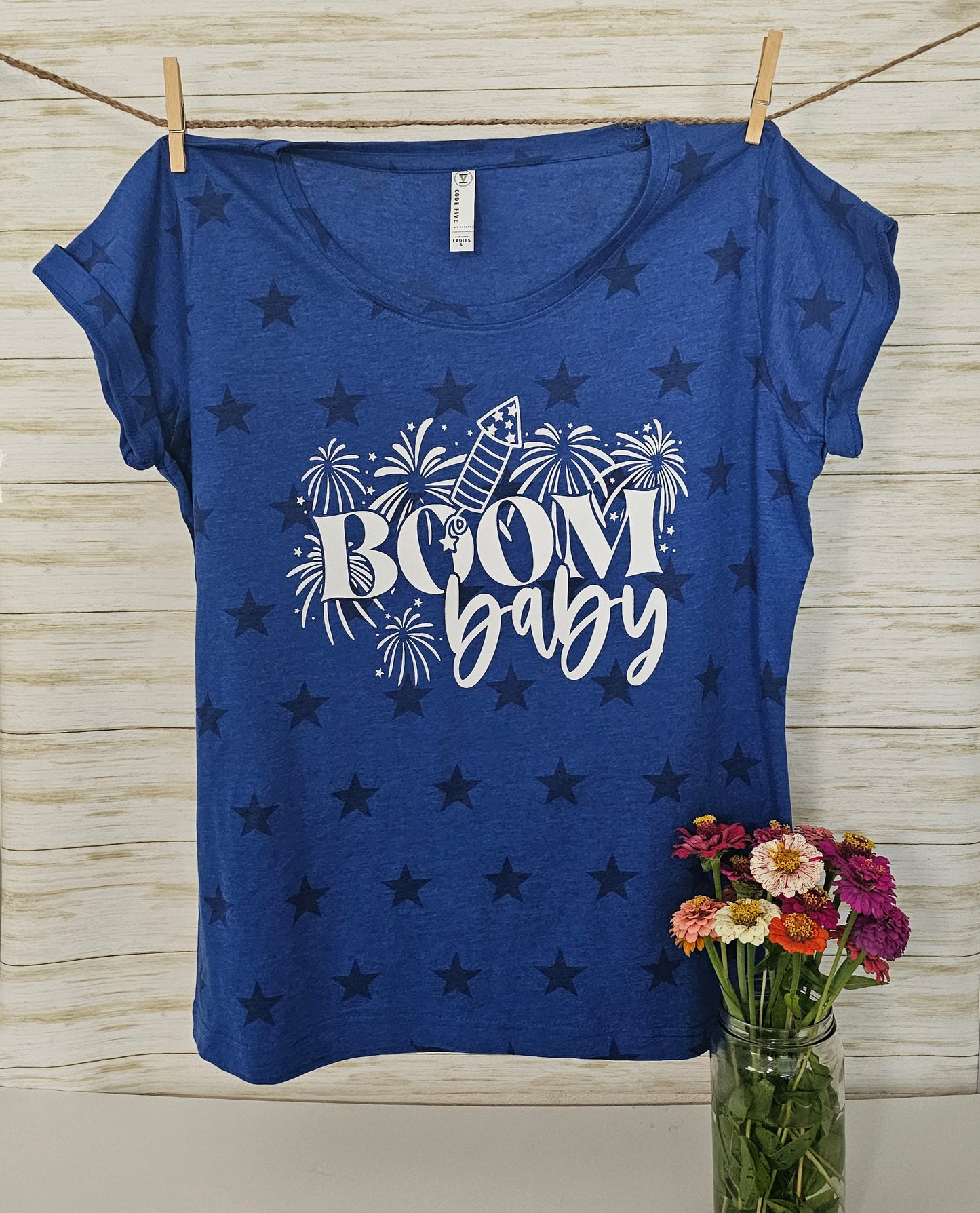 Women's Boom Baby Tee, 4th of July, Fireworks, Screenprint, Tee, Women's Apparel