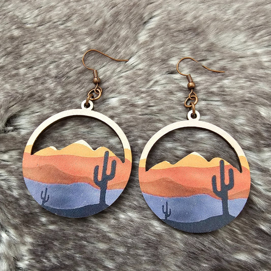 Handcrafted Lightweight Desert Sunset Circular Shaped Drop Earrings
