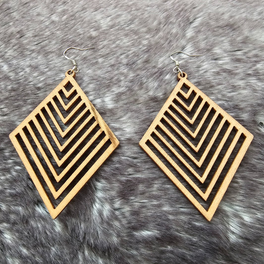 Handcrafted Lightweight Wood Geometric Rhombus Earrings