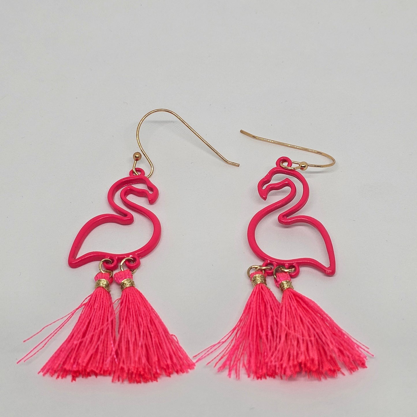 Flamingo Dangle Earrings, Hot Pink, Tassels