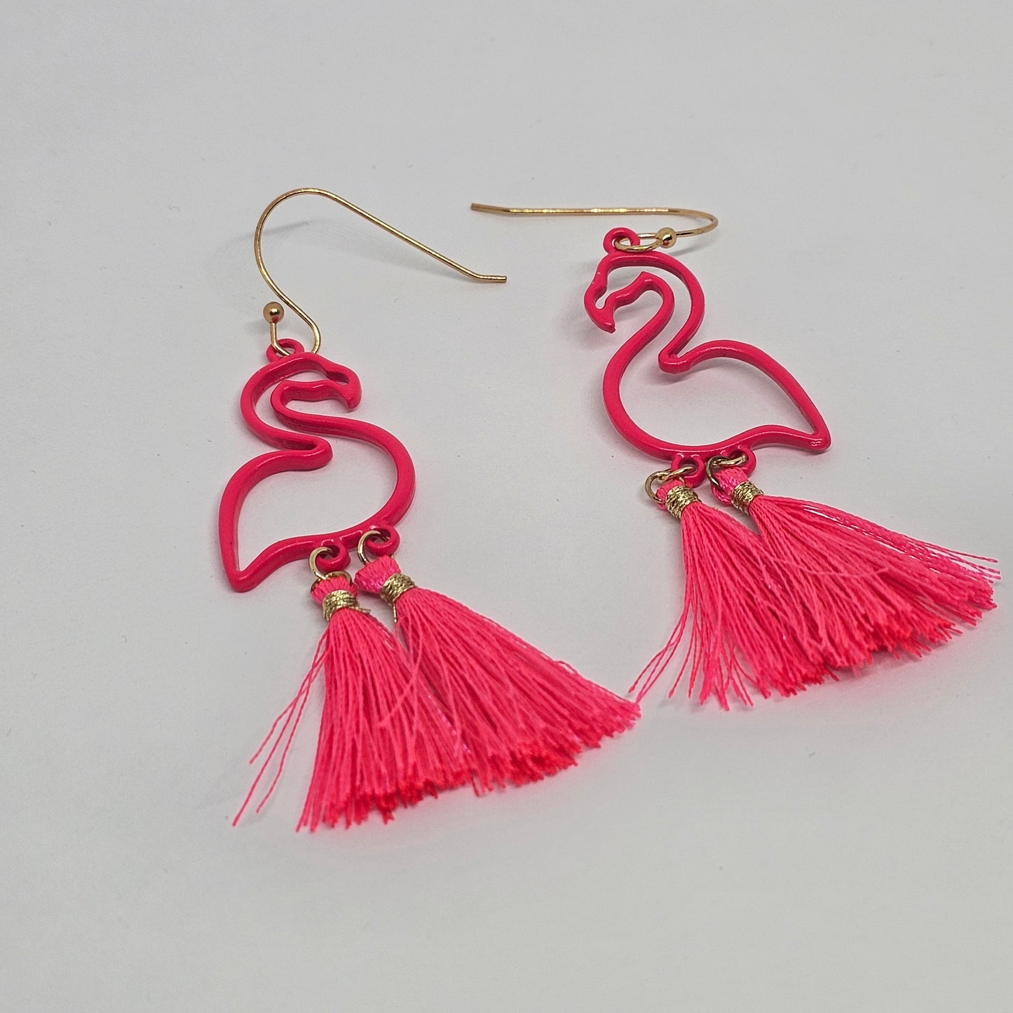 Flamingo Dangle Earrings, Hot Pink, Tassels