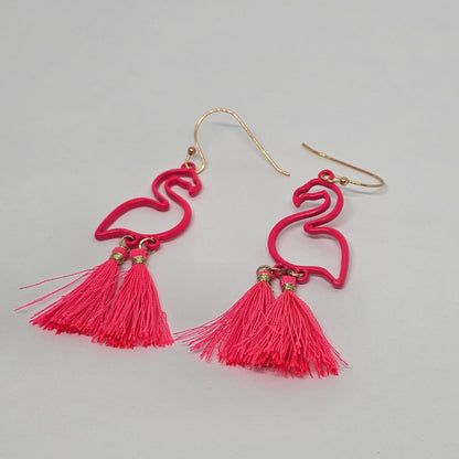 Flamingo Dangle Earrings, Hot Pink, Tassels