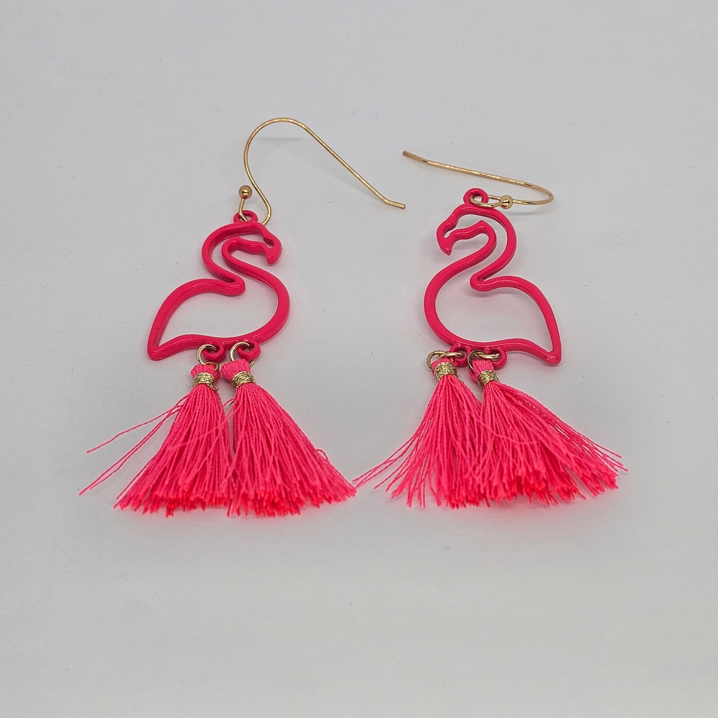 Flamingo Dangle Earrings, Hot Pink, Tassels