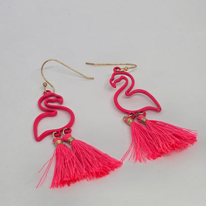 Flamingo Dangle Earrings, Hot Pink, Tassels