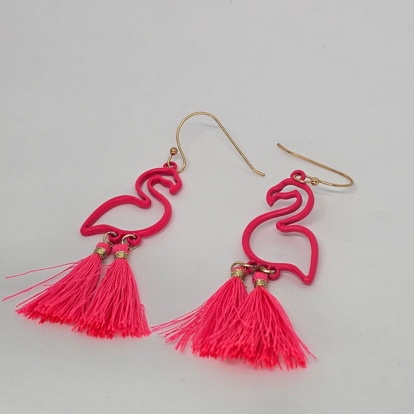 Flamingo Dangle Earrings, Hot Pink, Tassels