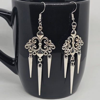 Gothic Fleur De Lis Spike Earrings | Dangle Earrings | Metal