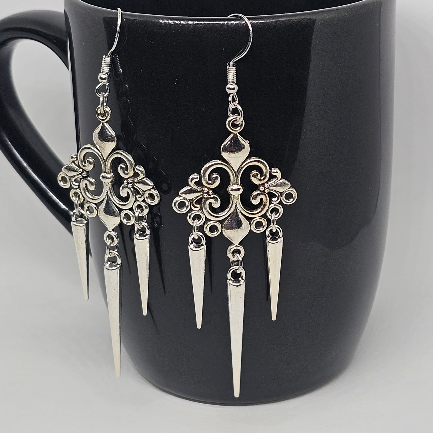 Gothic Fleur De Lis Spike Earrings | Dangle Earrings | Metal