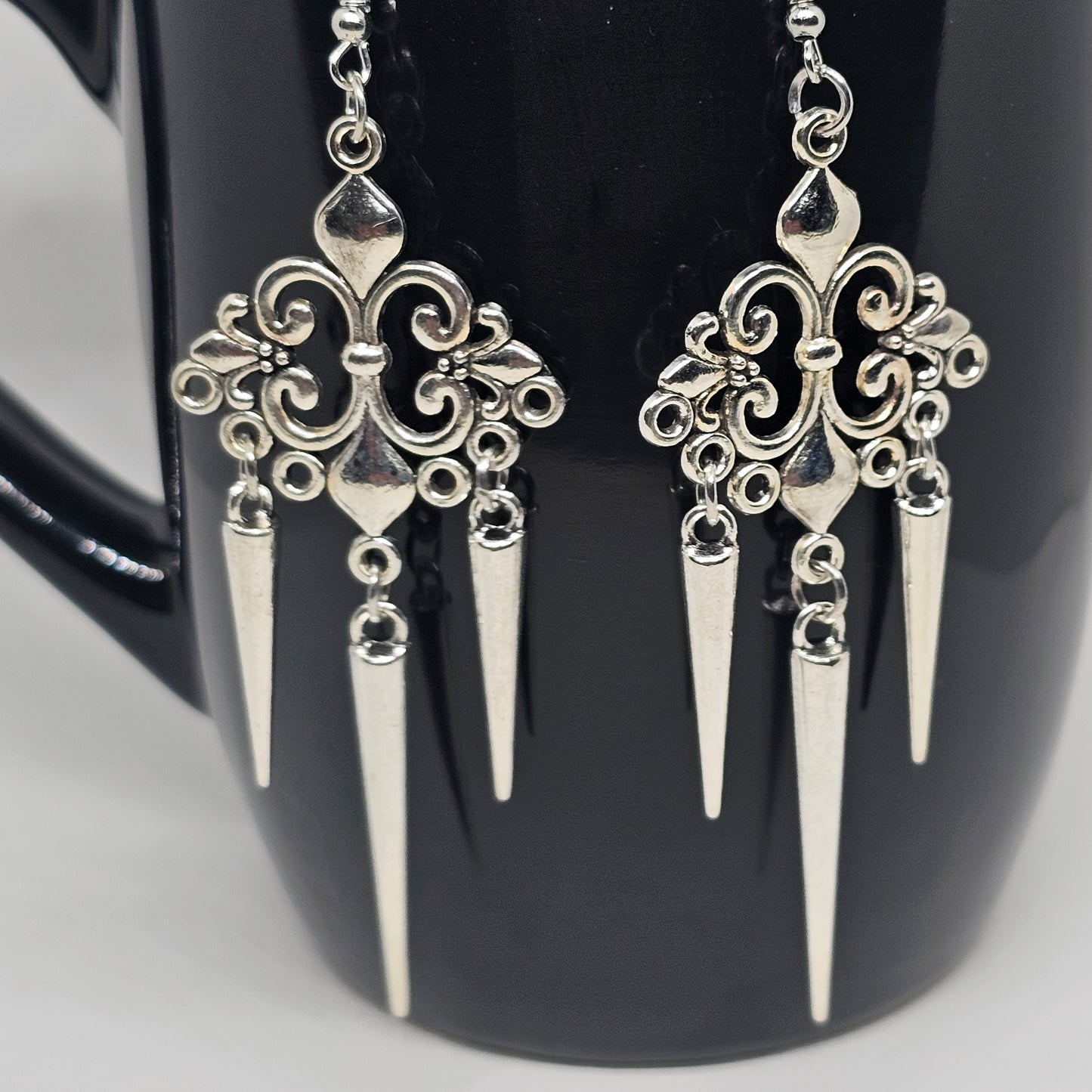 Gothic Fleur De Lis Spike Earrings | Dangle Earrings | Metal