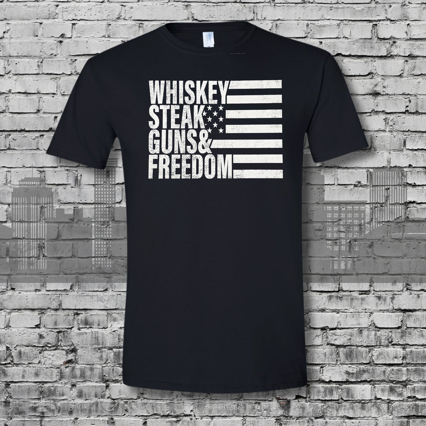 Whiskey and Freedom Flag Black Graphic Tee