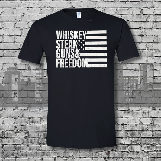 Whiskey and Freedom Flag Black Graphic Tee