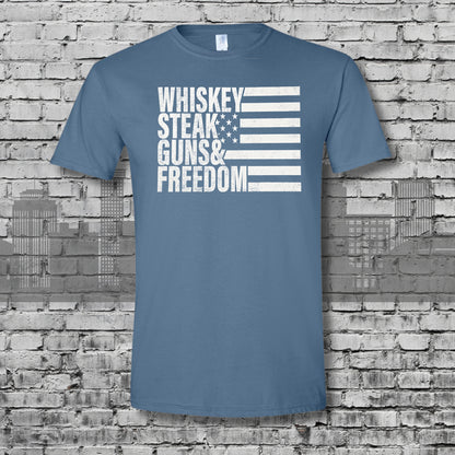 Whiskey and Freedom Flag Indigo Blue Graphic Tee