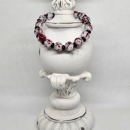 Red White and Black Marble Beaded Stretch Bracelet (10mm)