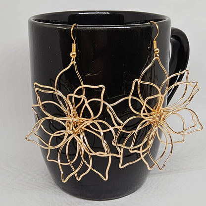 Gold Wire Flower Dangle Earring | Beautiful | Dangle Earrings | Golden