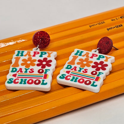 Teacher Happy 100 Days of School Drop Earrings | Back to School | Dangle Earrings | Acrylic | Chalkboard