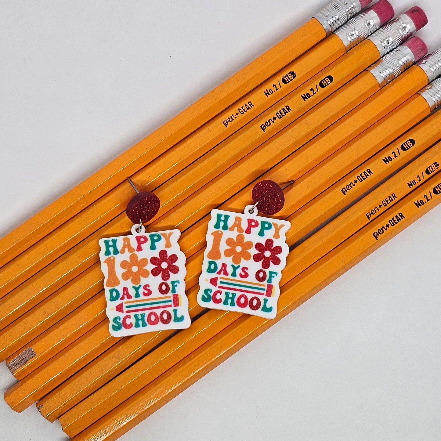 Teacher Happy 100 Days of School Drop Earrings | Back to School | Dangle Earrings | Acrylic | Chalkboard