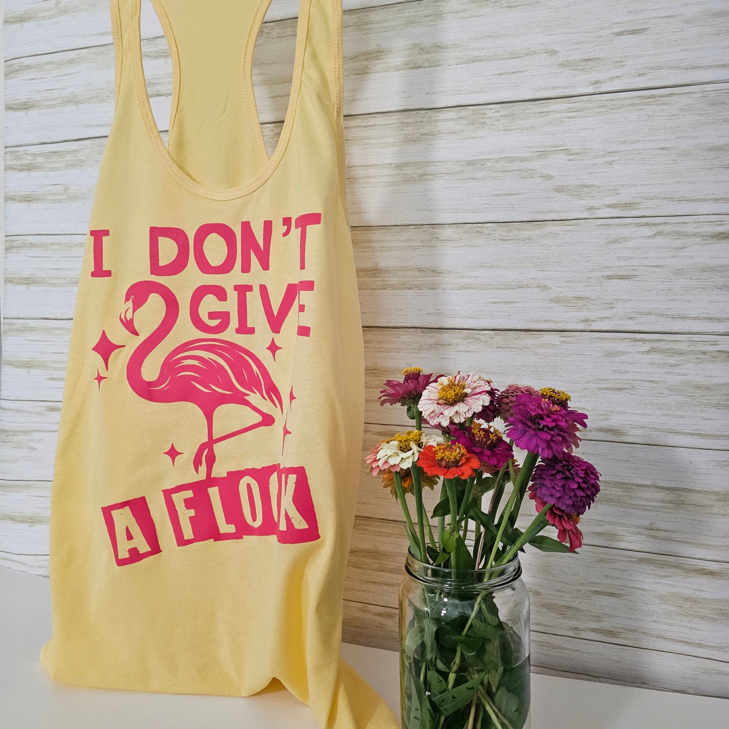 I Don't Give a Flock Racerback Tank | Flamingo | Screenprint | Tanktop | Women's Apparel