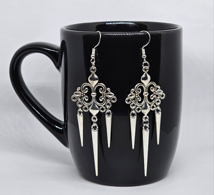 Gothic Fleur De Lis Spike Earrings | Dangle Earrings | Metal