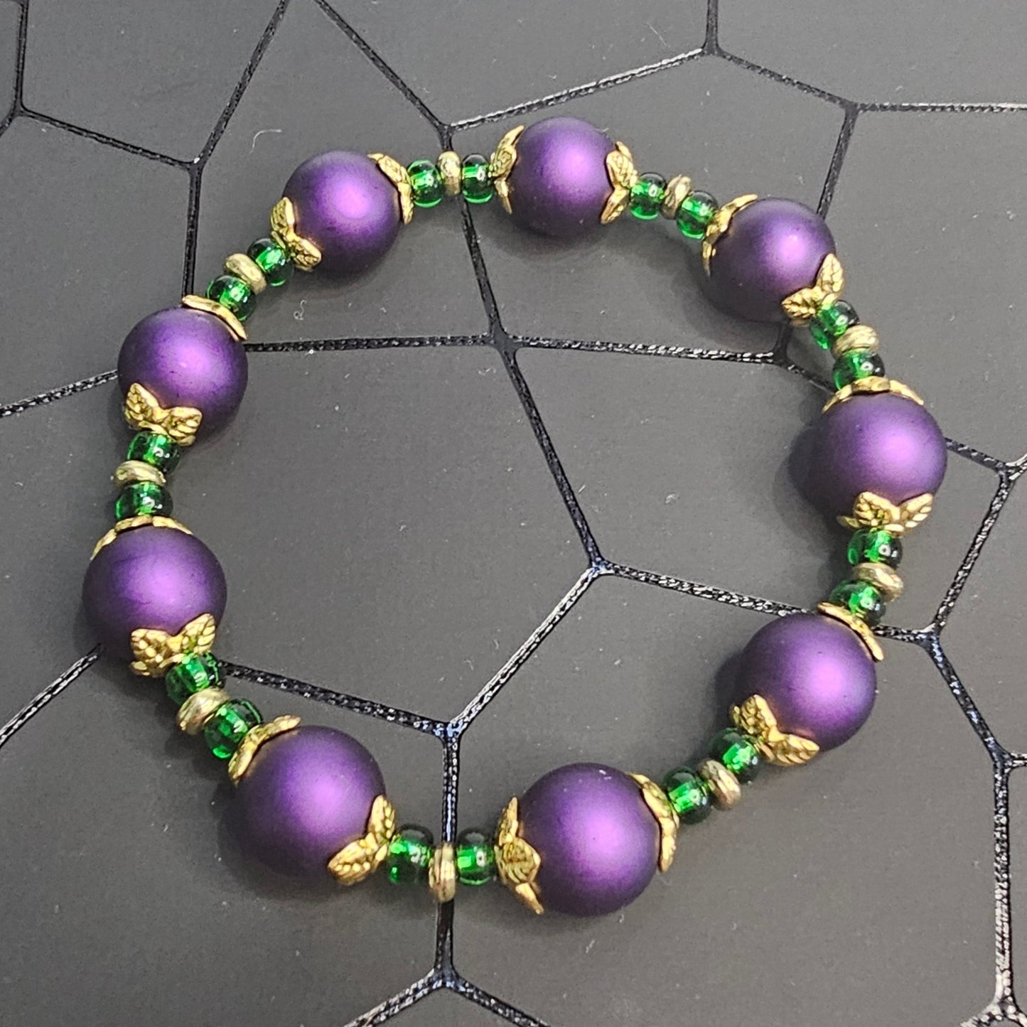 Mardi Gras Glass Bead Stretch Bracelet