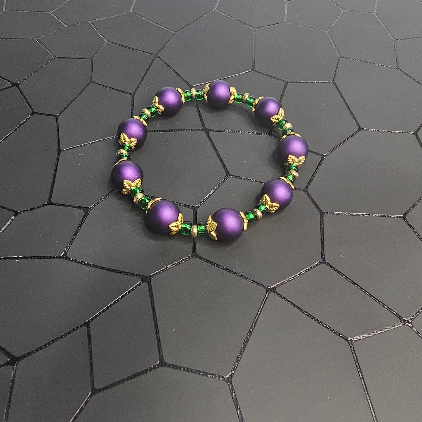 Mardi Gras Glass Bead Stretch Bracelet