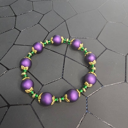 Mardi Gras Glass Bead Stretch Bracelet