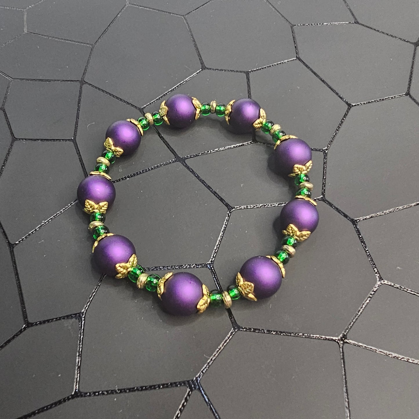 Mardi Gras Glass Bead Stretch Bracelet