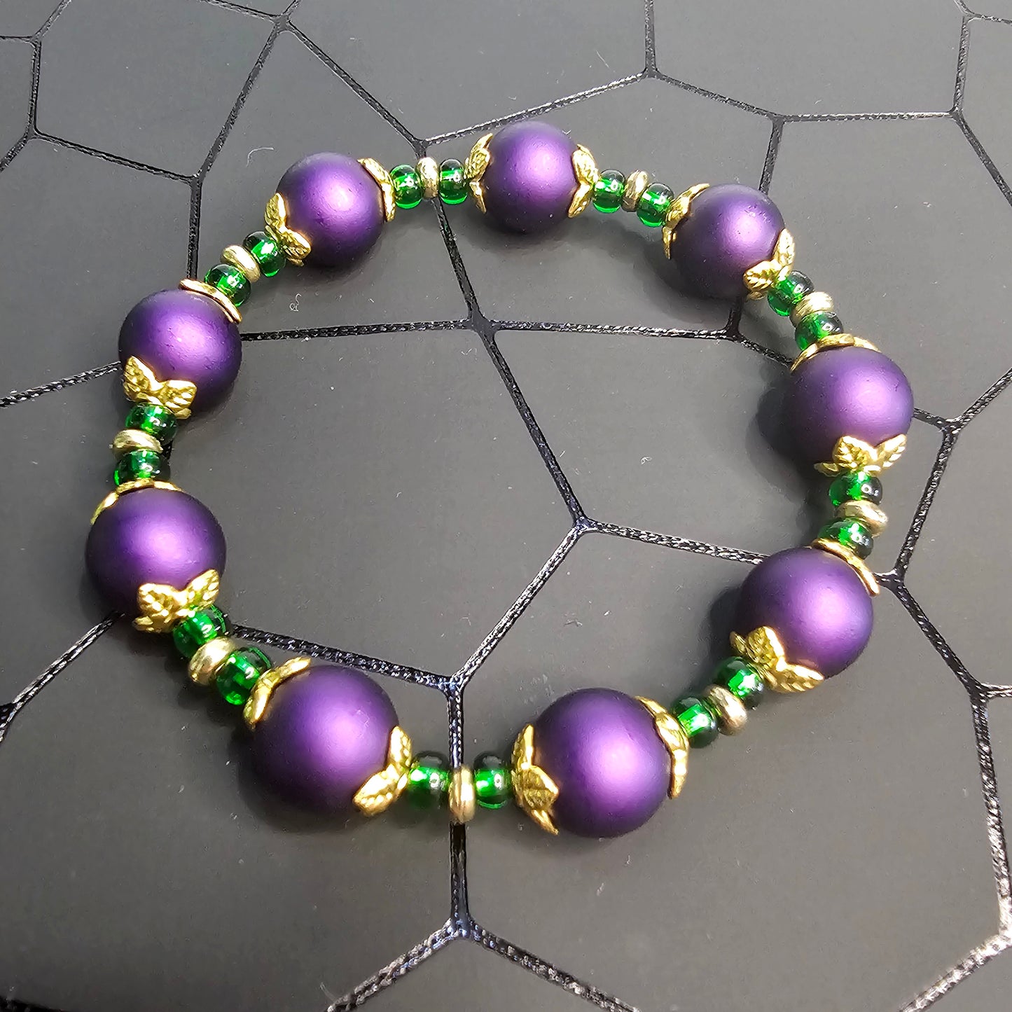 Mardi Gras Glass Bead Stretch Bracelet