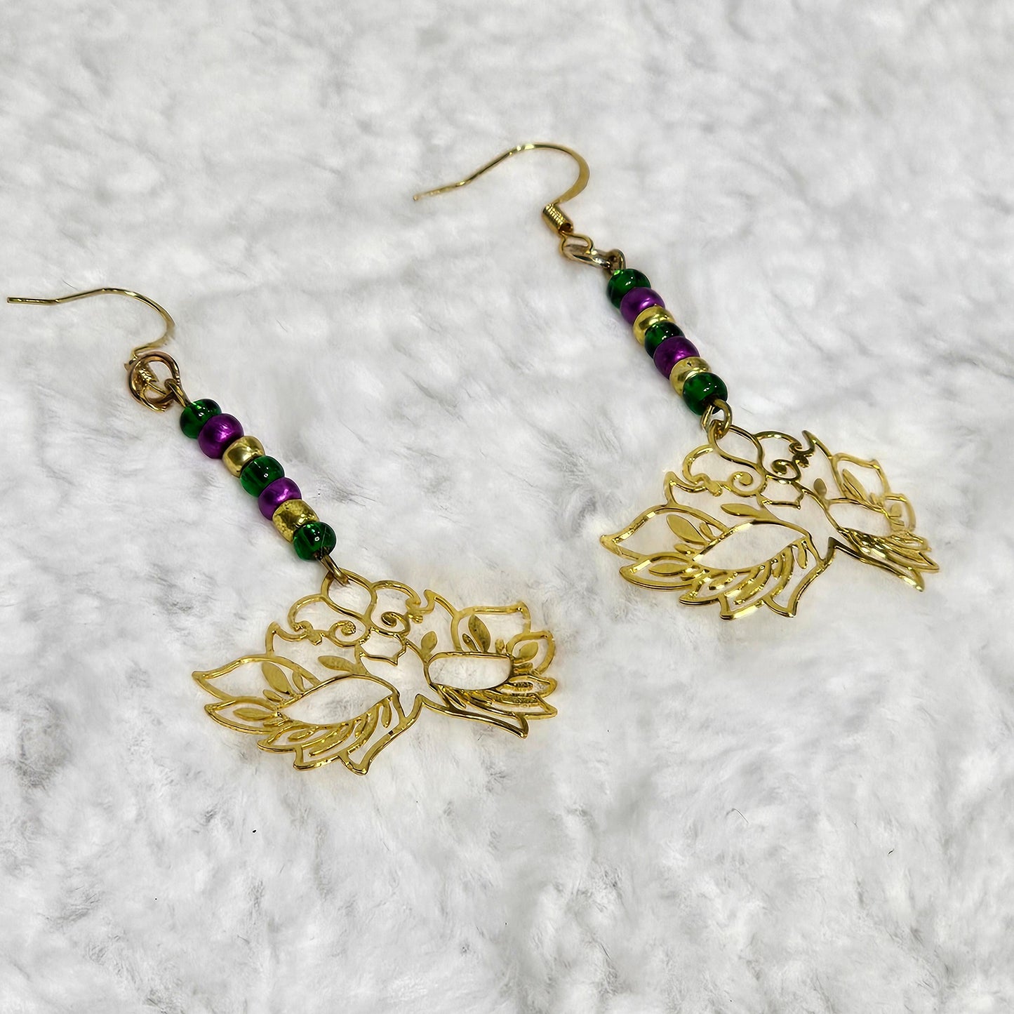 Handcrafted Mardi Gras Mask Drop Earrings