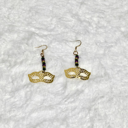 Handcrafted Mardi Gras Mask Drop Earrings