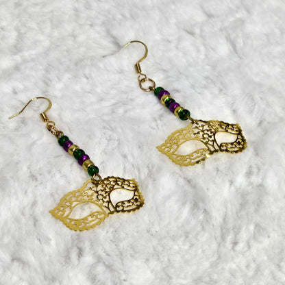 Handcrafted Mardi Gras Mask Drop Earrings