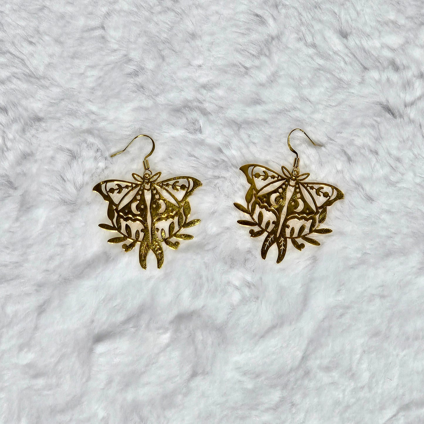 Golden Moth Stainless Steel Dangle Earrings