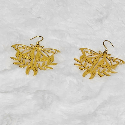 Golden Moth Stainless Steel Dangle Earrings