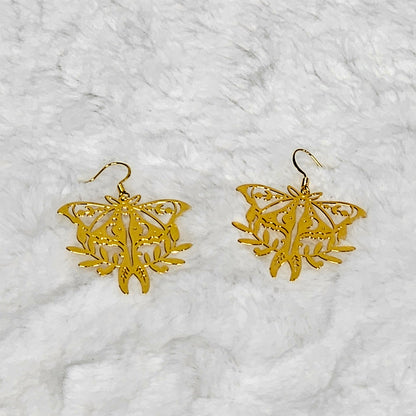 Golden Moth Stainless Steel Dangle Earrings