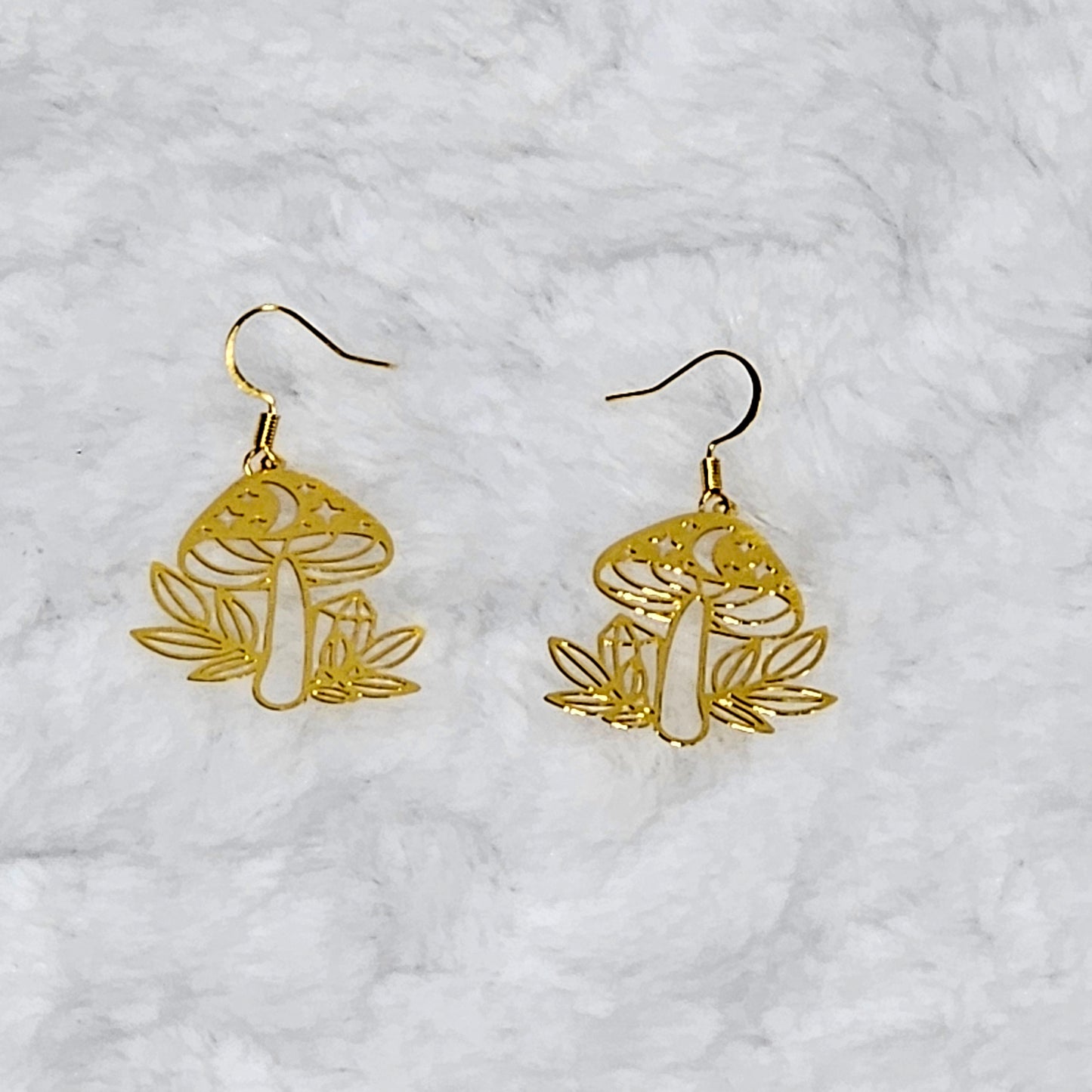 Golden Mushroom Stainless Steel Dangle Earrings