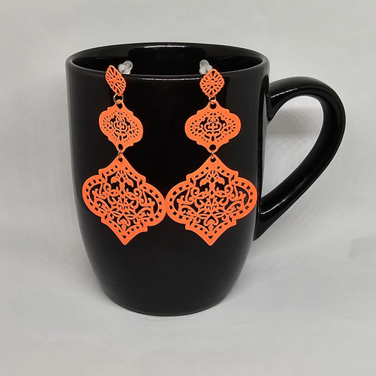 Orange Filigree Metal Drop Earrings | Beautiful | Dangle Earrings | Metal