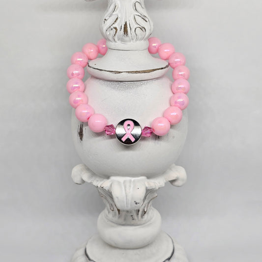 Breast Cancer Awareness Pink Plastic Bead(10mm) Stretch Bracelet | Jewelry | Handmade | Cancer Ribbon Charm