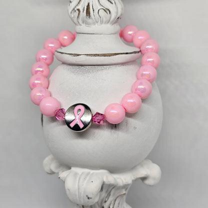 Breast Cancer Awareness Pink Plastic Bead(10mm) Stretch Bracelet | Jewelry | Handmade | Cancer Ribbon Charm