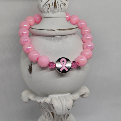 Breast Cancer Awareness Pink Plastic Bead(10mm) Stretch Bracelet | Jewelry | Handmade | Cancer Ribbon Charm