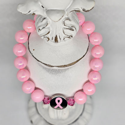 Breast Cancer Awareness Pink Plastic Bead(10mm) Stretch Bracelet | Jewelry | Handmade | Cancer Ribbon Charm