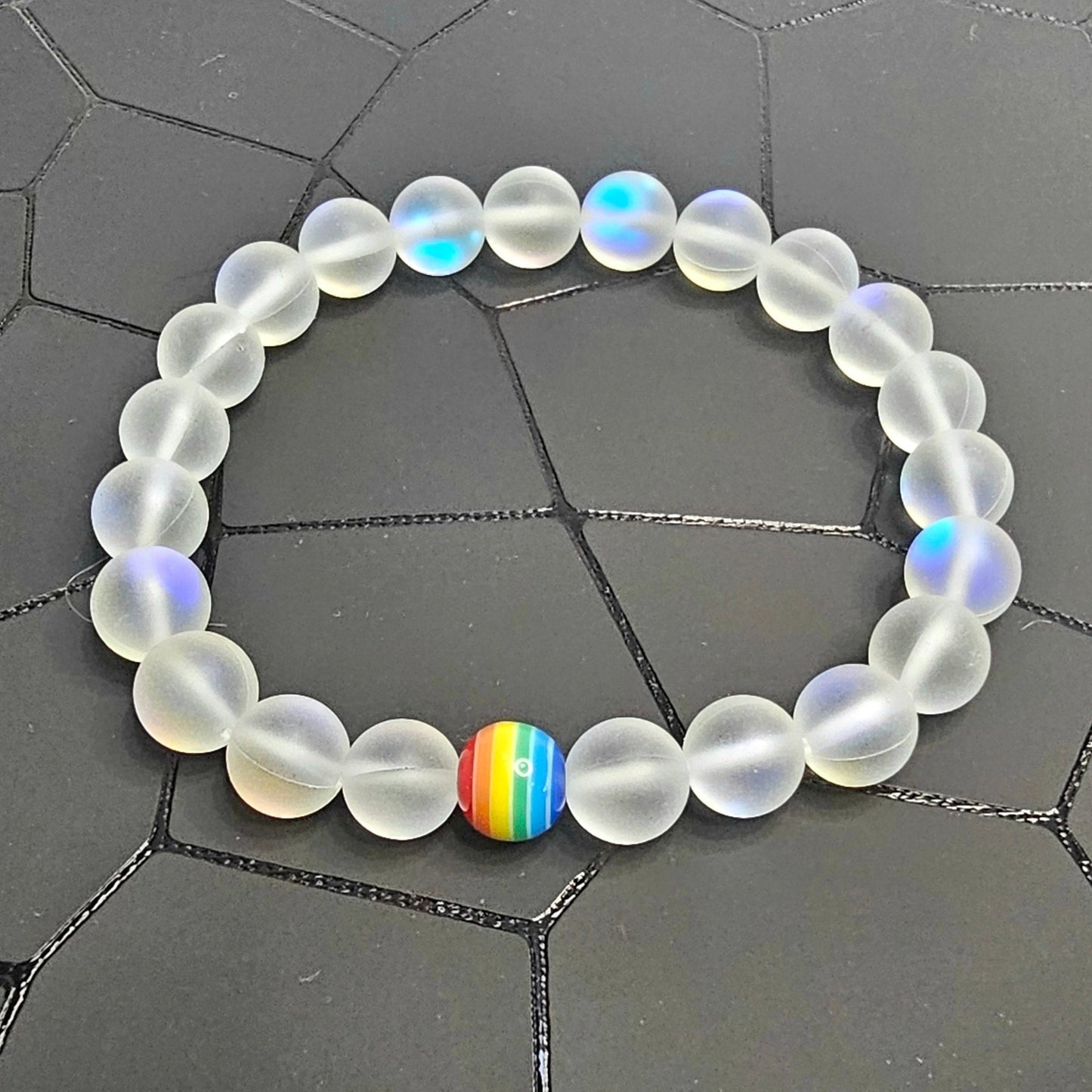 LGBTQ Pride Glass Bead Stretch Bracelet (8 mm)