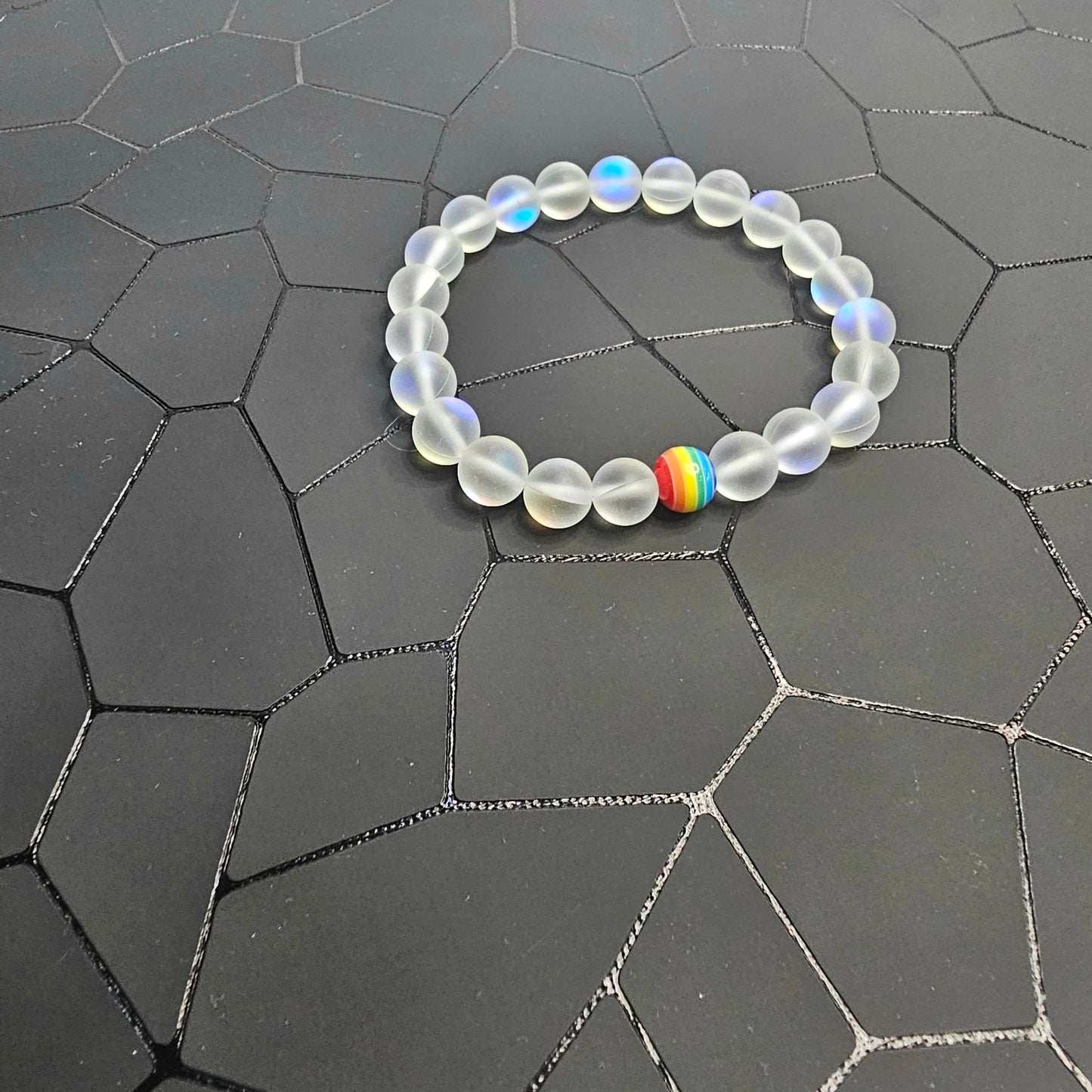 LGBTQ Pride Glass Bead Stretch Bracelet (8 mm)